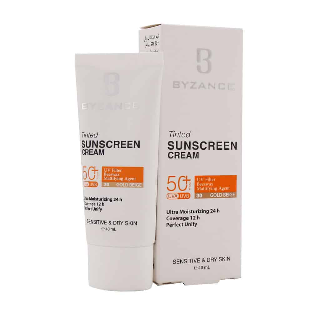 کرم ضد آفتاب-23 +SPF50 بیزانس مناسب پوس کرم ضد آفتاب بژطلایی +SPF50 مناسب پوست خشک و حساس بیزانس - تصویر 1