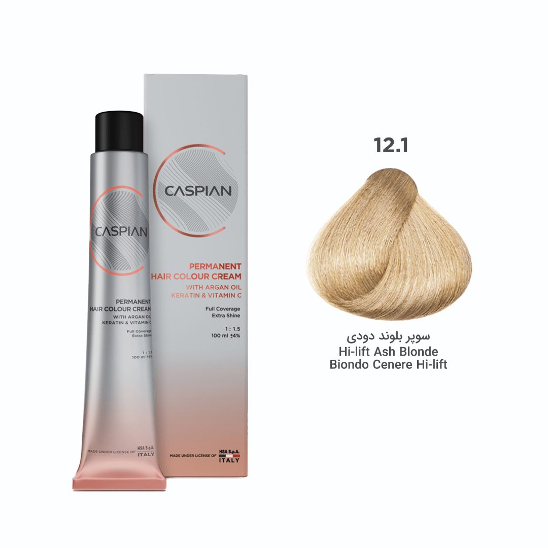 caspian-12.1- رنگ مو شماره 12.1سوپربلوند دودی حجم۱۰۰میل کاسپین - تصویر 1