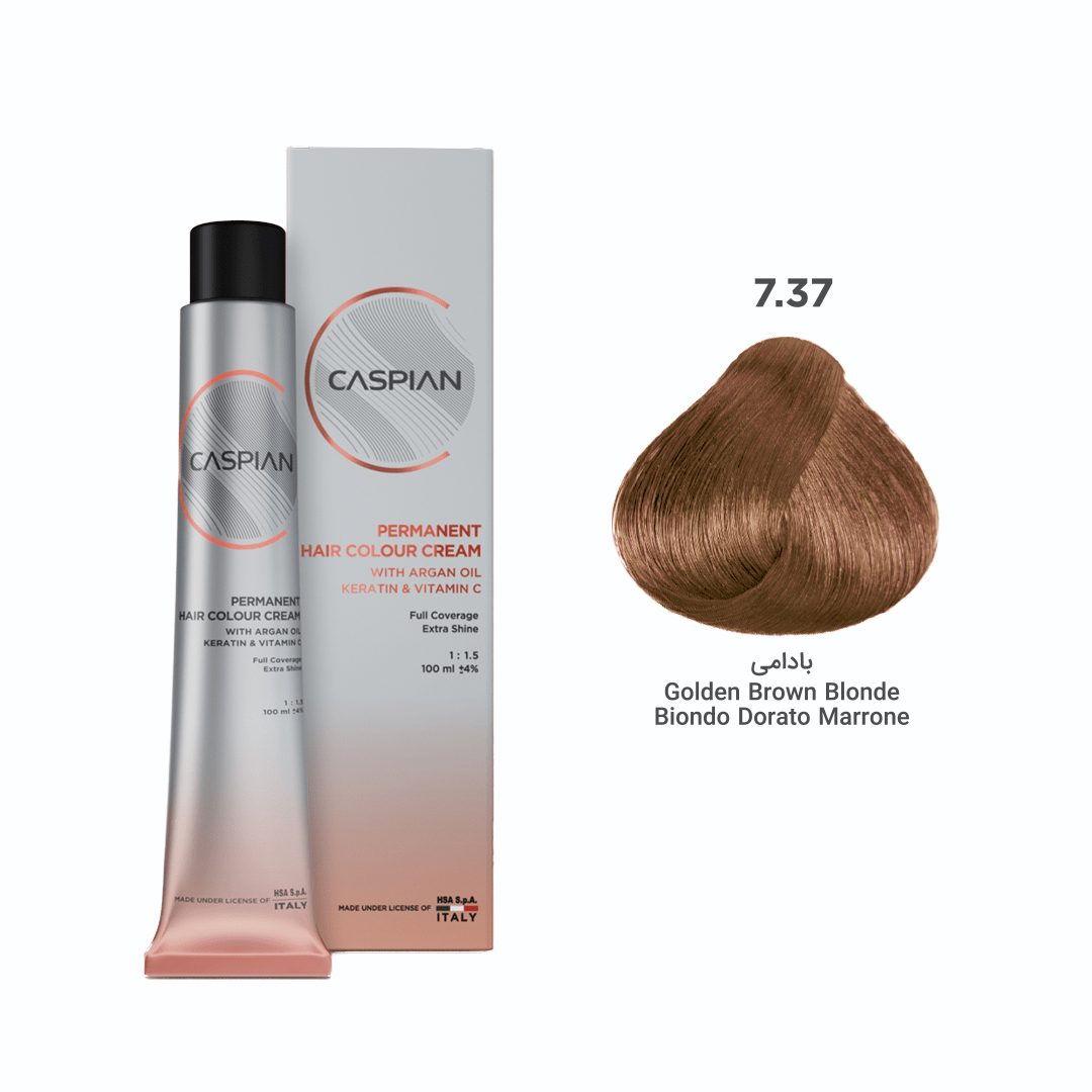 caspian-7.37 رنگ مو شماره 7.37 بادامی حجم۱۰۰میل کاسپین - تصویر 1