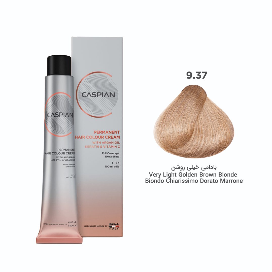 caspian-9.37-min رنگ مو شماره 9.37بادامی خیلی روشن حجم۱۰۰میل کاسپین - تصویر 1